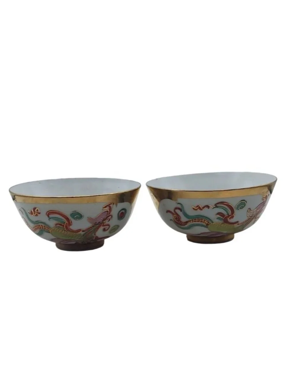 Vintage C L S Hand Decorated Dragon & Phoenix Rice Bowls Set Of 2 Hong Kong